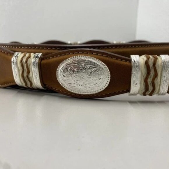 NEW TONY LAMA  Mens Cutting Champ Scalloped Leather Belt Size 44 Brown - Picture 7 of 11
